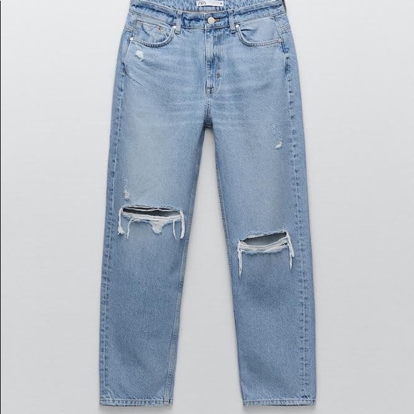 ZARA Denim Jeans Relaxed Fit Ripped/Distressed - Picture 8 of 9